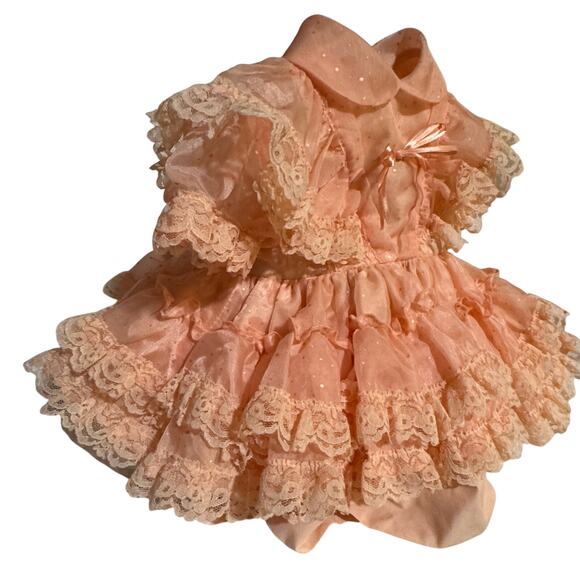 Vintage Betty Oden Full Circle Dress Ruffles Lace Size 1 Peach - Picture 2 of 6